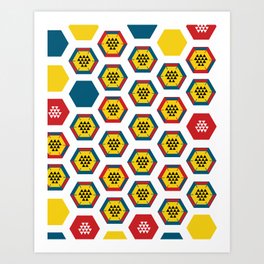Blue, Red, Yellow Honeycomb Art Print