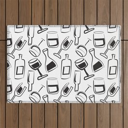 Wine Lovers Illustrated Wine Glasses and Wine Bottles Outdoor Rug