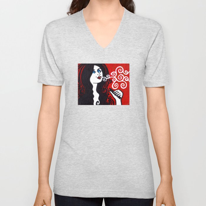 Woman vaping V Neck T Shirt