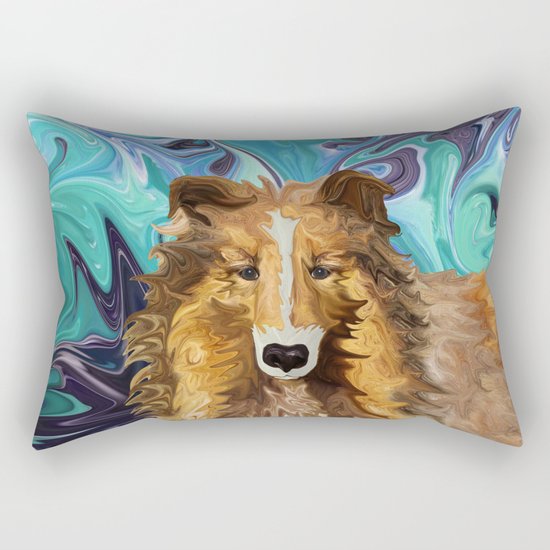 The Inquisitive Collie of the Psychedelic Dog Parade Rectangular Pillow