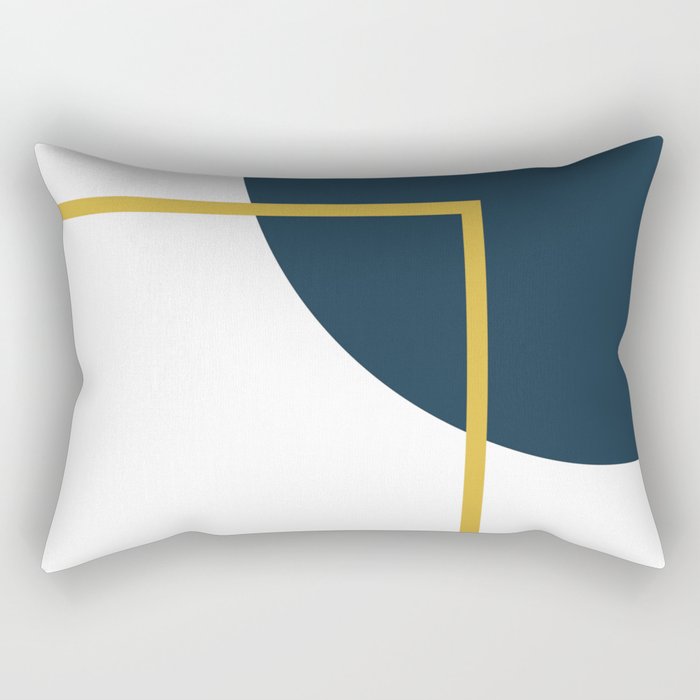 Fusion Minimalist Geometric Abstract in Mustard Yellow, Navy Blue, and White Rectangular Pillow