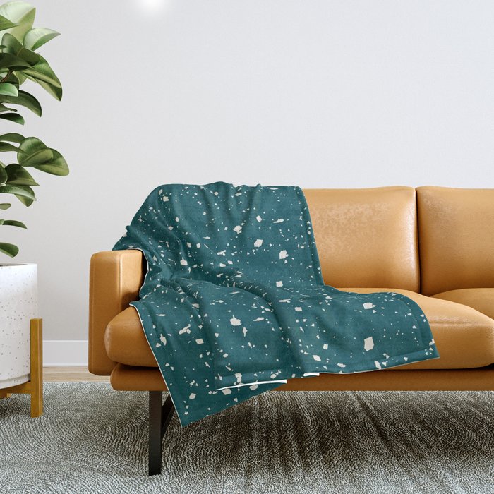 Teal Blue Terrazzo Seamless Pattern Throw Blanket