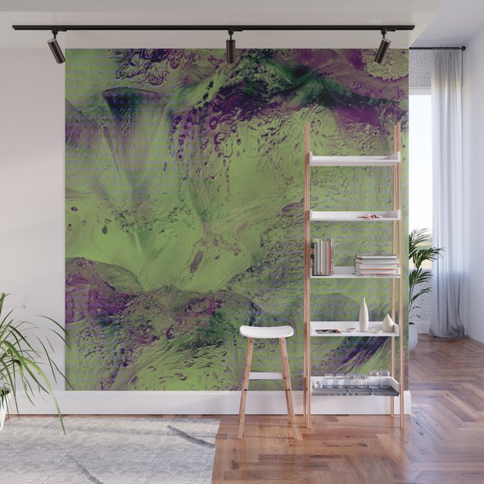 Turbulence No1 green and purple Wall Mural