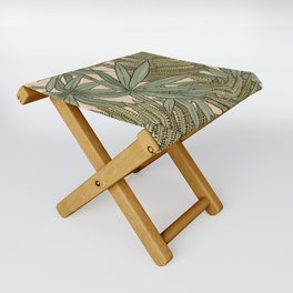 Vintage tropical pattern with fern and long leaves on beige background Folding Stool