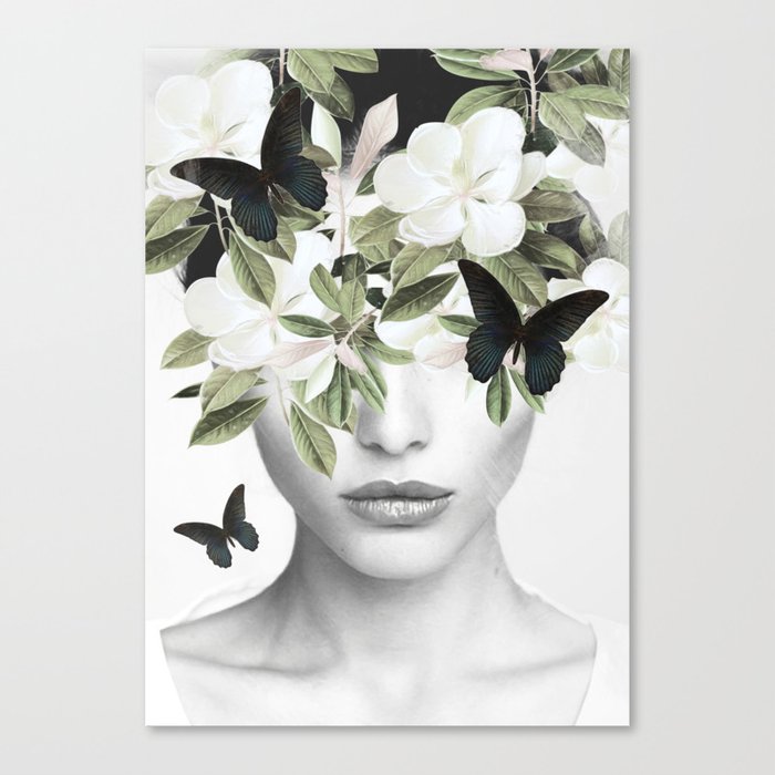 Woman With Flowers and Butterflies 3 Canvas Print