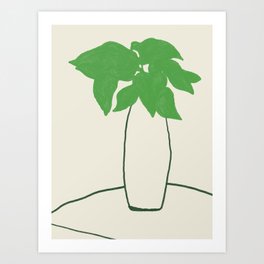 Green leaves on the table Art Print