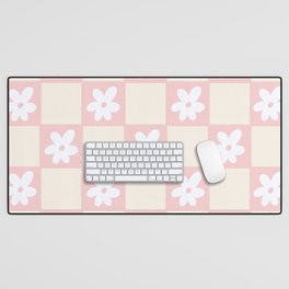 Floral Checkered Spring - Light Sweet Pink Desk Mat