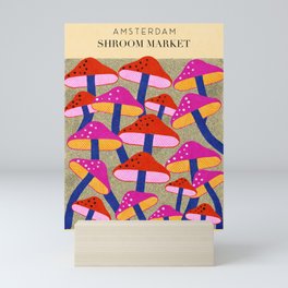 Red and Pink Mushroom print - Amsterdam Market Mini Art Print