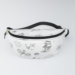 Grey Silhouettes Of Vintage Nautical Pattern Fanny Pack
