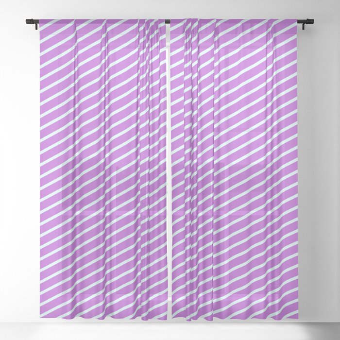 Orchid & Light Cyan Colored Pattern of Stripes Sheer Curtain