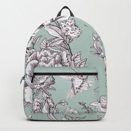 Vintage White Roses And Birds On A Blue Background Backpack