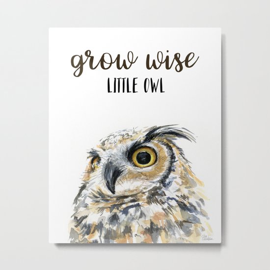 Grow Wise Little Owl Nursery Animals Art Great Horned Owl Metal Print