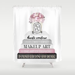 Blush, Pink, Fashion books, Peony, Peonies, Pink and Gray, Gray, Books, Fashion books, Fashion Shower Curtain