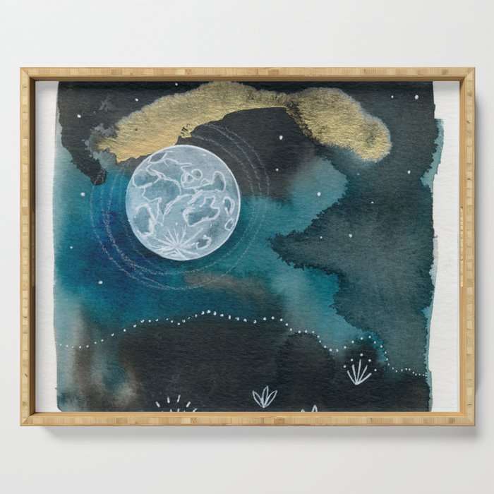 Moon Series 6 Watercolor Ink Painting Serving Tray By Rachaelrice Society6