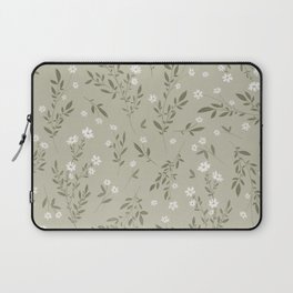 White wildflowers green background | Minimalistic | Floral | Plant | Botanical Laptop Sleeve