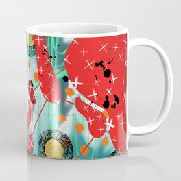 Red, yellow, seafoam mint green and turquoise digital abstract design Mug