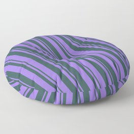 [ Thumbnail: Purple and Dark Slate Gray Colored Lined/Striped Pattern Floor Pillow ]