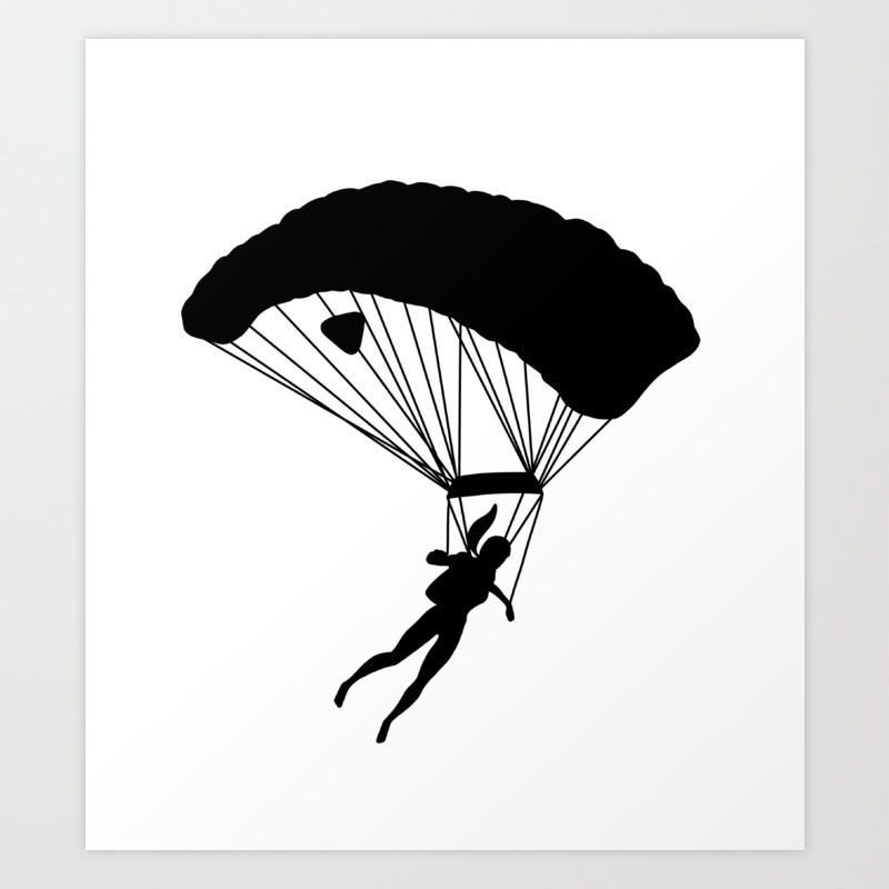 Black Silhouette Of A Girl With Ponytail Doing Parachute Jumping