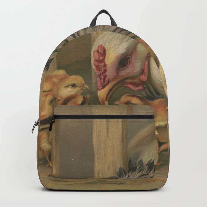 Vintage Chicken & Baby Chicks Painting (1891) Backpack