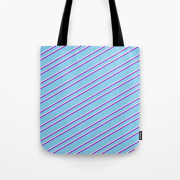 Sky Blue, Beige, and Dark Violet Colored Pattern of Stripes Tote Bag