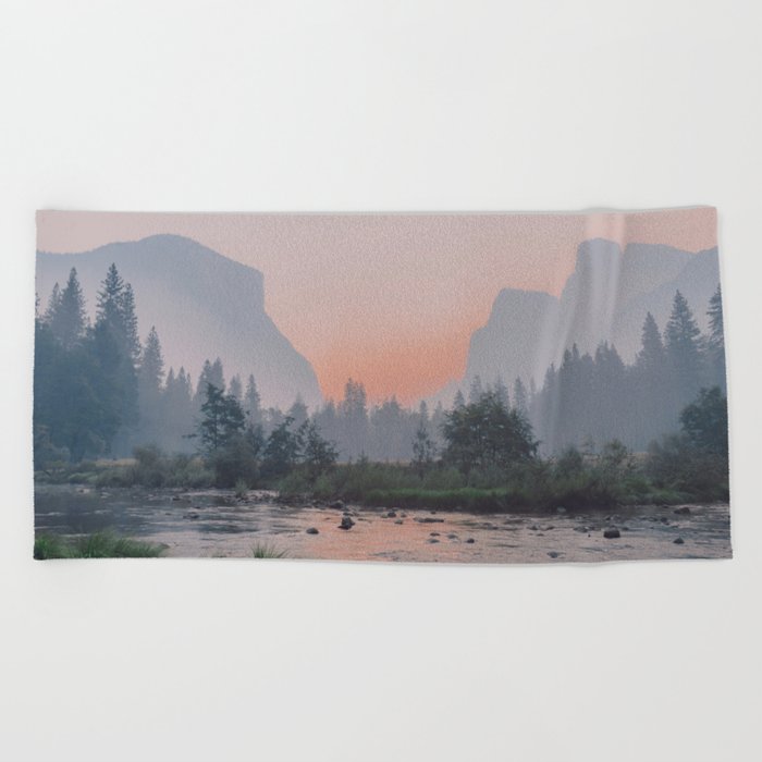 Yosemite Valley Sunrise Pretty Pink Beach Towel