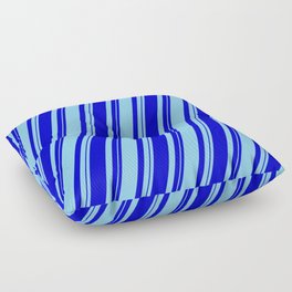 [ Thumbnail: Blue and Light Sky Blue Colored Lined/Striped Pattern Floor Pillow ]