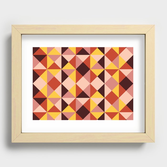 Geometrical gingham checked orange Recessed Framed Print