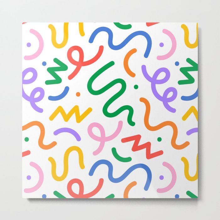 Colorful abstract line squiggle doodle pattern Metal Print