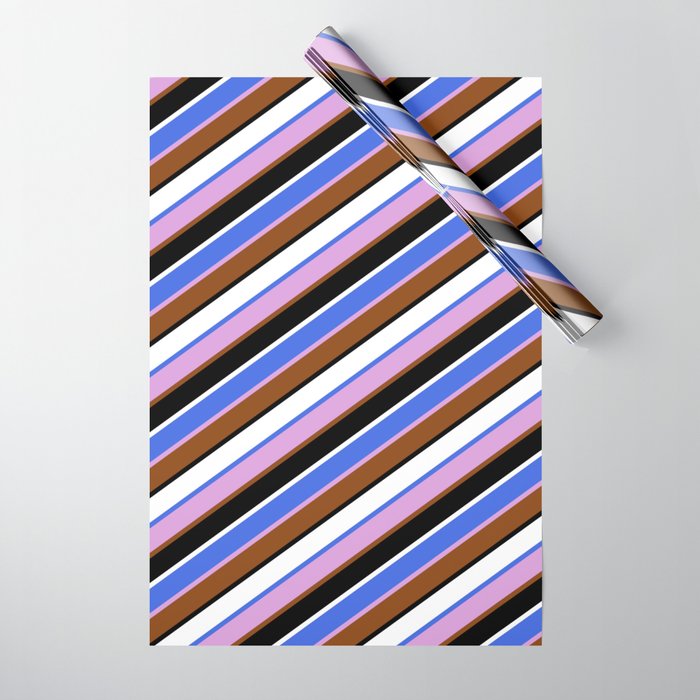 Royal Blue, Plum, Brown, Black & White Colored Lines Pattern Wrapping Paper