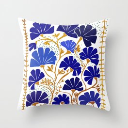 Klimts always blooming good mood bright blue Throw Pillow