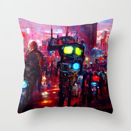 Robo-City Throw Pillow