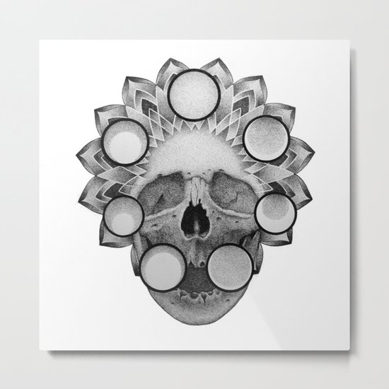 Dotwork Skull Mandala Metal Print