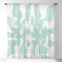 Happy Retro Daisy - Mint Green and White Sheer Curtain