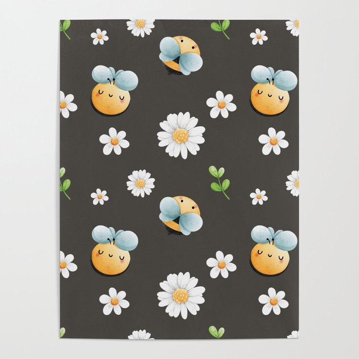 Buzzy Bees In Black Poster