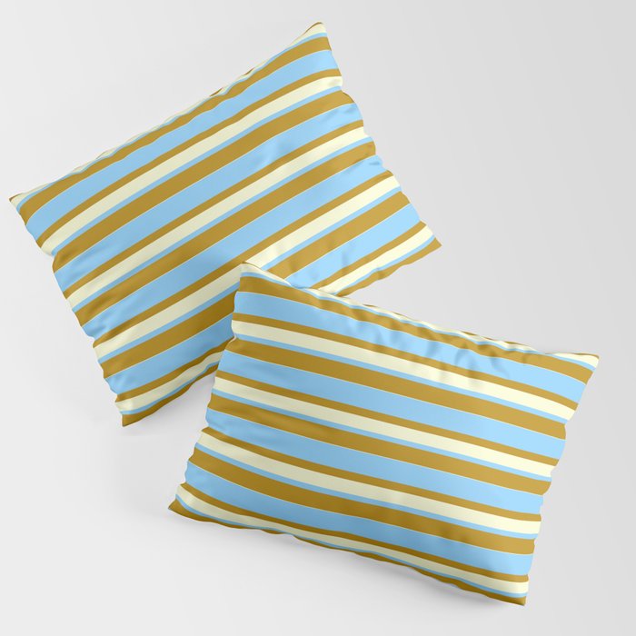 Light Sky Blue, Dark Goldenrod, and Light Yellow Colored Lined/Striped Pattern Pillow Sham