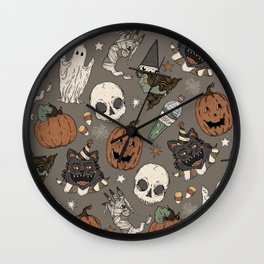 Retro Halloween Pattern (on mink) Wall Clock