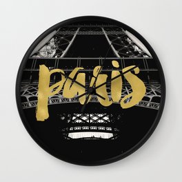 Paris Eiffel Tower, Black and White with Gold Wall Clock