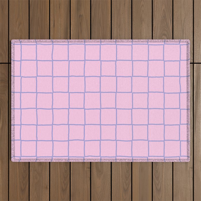 Pastel Lavender + Blush Pink Checkered Plaid Outdoor Rug