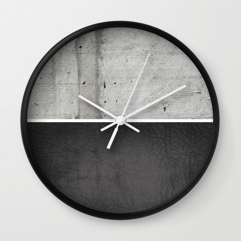 Raw Concrete And Black Leather Wall Clock By Cafelab Society6