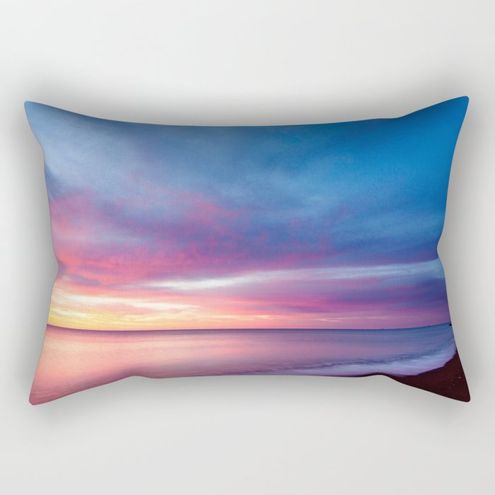 Pink Cotton Candy Beach Ocean Sunset Rectangular Pillow