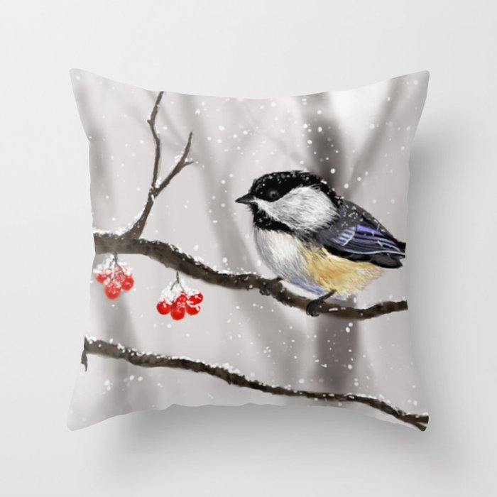 Winter Chickadee Throw Pillow