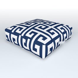 Dark Navy Blue and White Greek Key Pattern Outdoor Floor Cushion