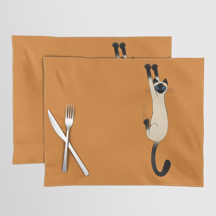 Siamese Cat Hanging On Placemat