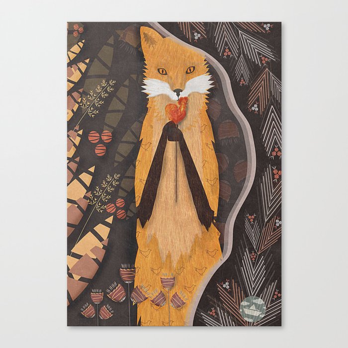 Fox and candy bird Canvas Print