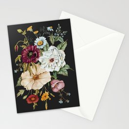 Colorful Wildflower Bouquet on Charcoal Black Stationery Card