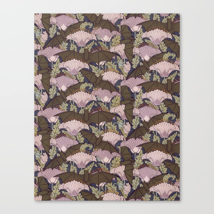 Maurice Pillard Verneuil - Bats And Flowers- Reconstructed Antique Seamless Pattern Canvas Print