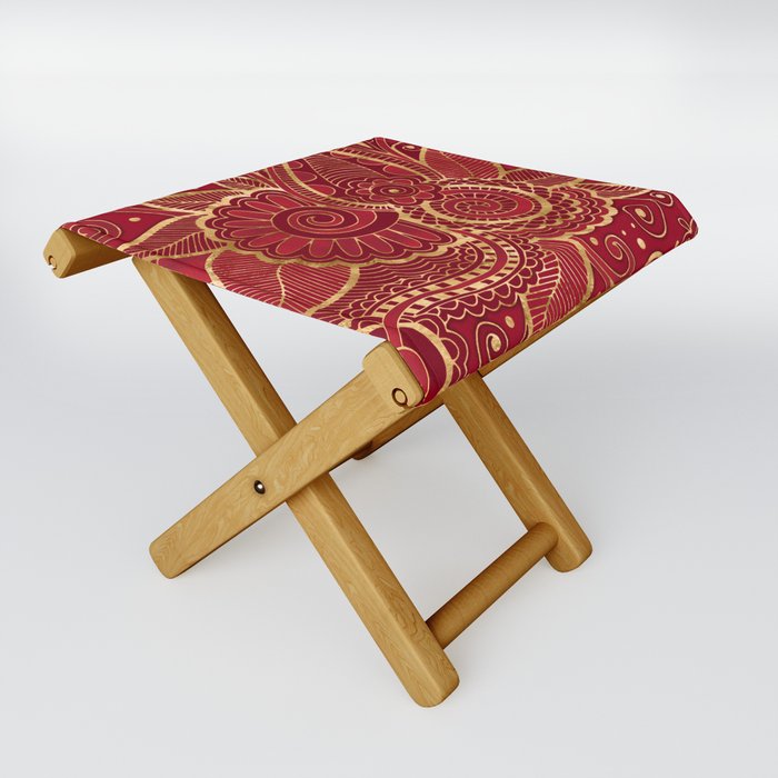 Rosewood and Ruby red Paisley Ornament  Folding Stool