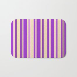 [ Thumbnail: Dark Orchid and Tan Colored Pattern of Stripes Bath Mat ]