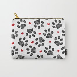 Seamless black paw print with red hearts Carry-All Pouch