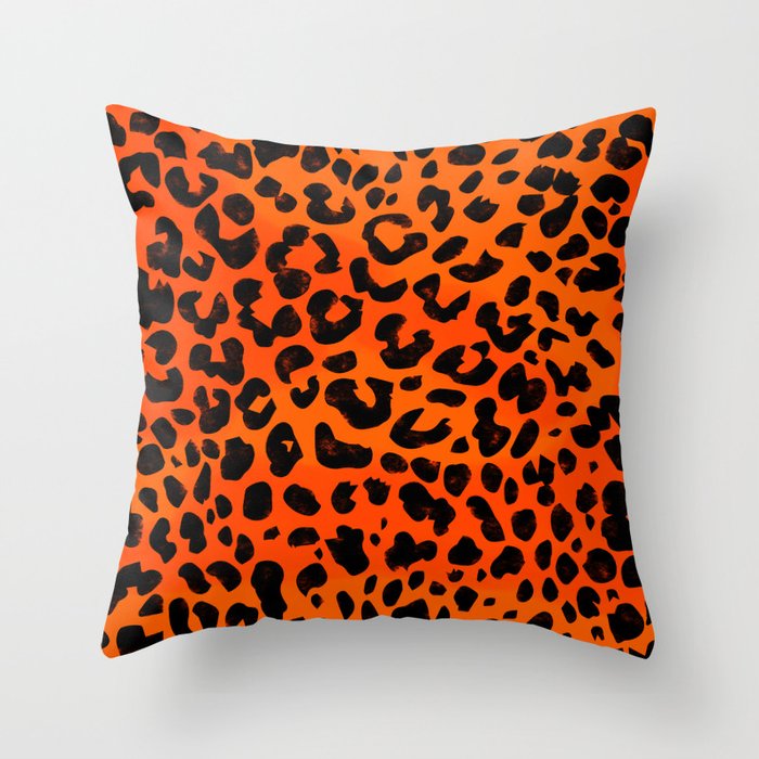 Wild Leopard Print Vibrant Orange Throw Pillow